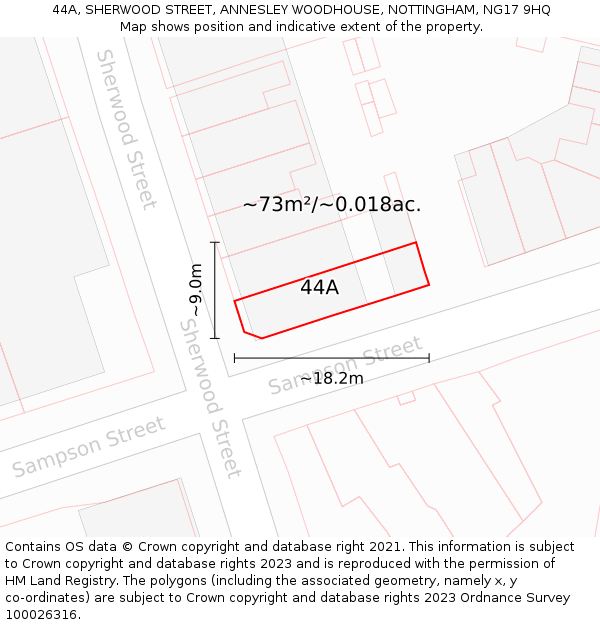 44A, SHERWOOD STREET, ANNESLEY WOODHOUSE, NOTTINGHAM, NG17 9HQ: Plot and title map