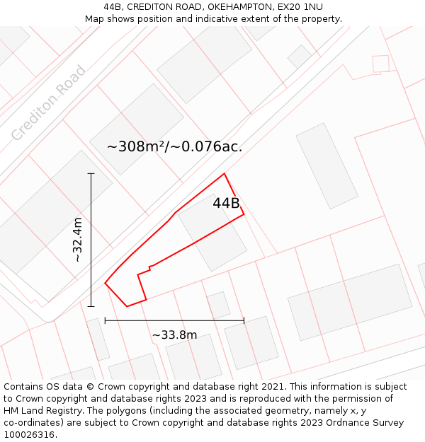 44B, CREDITON ROAD, OKEHAMPTON, EX20 1NU: Plot and title map
