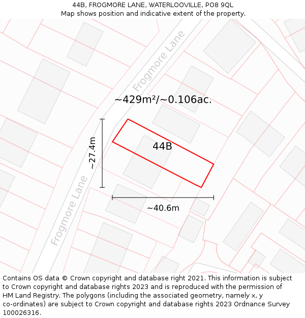 44B, FROGMORE LANE, WATERLOOVILLE, PO8 9QL: Plot and title map