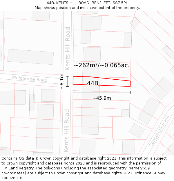 44B, KENTS HILL ROAD, BENFLEET, SS7 5PL: Plot and title map