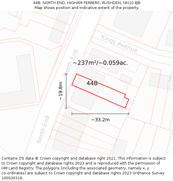 44B, NORTH END, HIGHAM FERRERS, RUSHDEN, NN10 8JB: Plot and title map