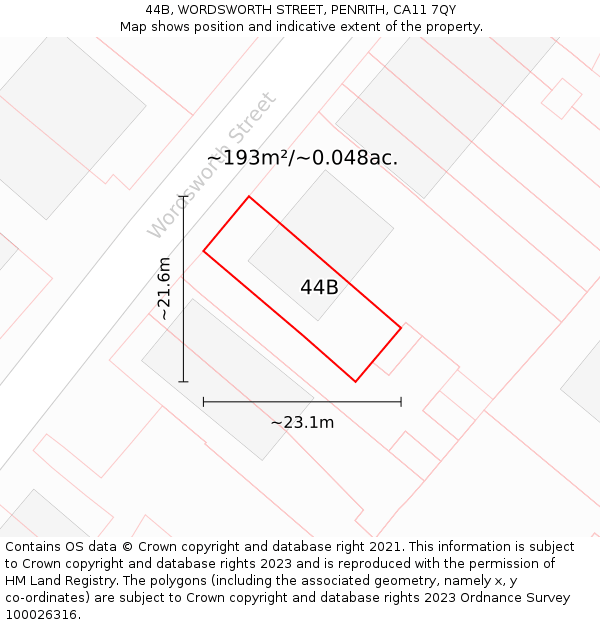 44B, WORDSWORTH STREET, PENRITH, CA11 7QY: Plot and title map