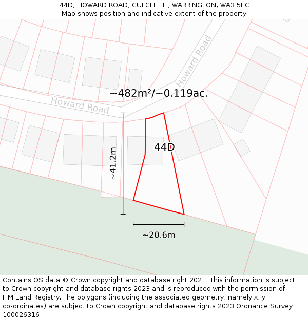 44D, HOWARD ROAD, CULCHETH, WARRINGTON, WA3 5EG: Plot and title map