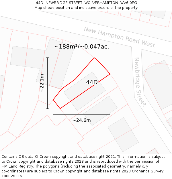 44D, NEWBRIDGE STREET, WOLVERHAMPTON, WV6 0EG: Plot and title map