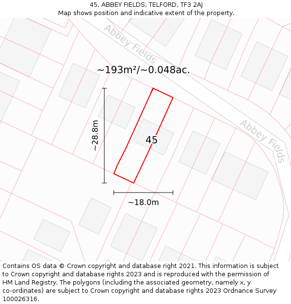 45, ABBEY FIELDS, TELFORD, TF3 2AJ: Plot and title map