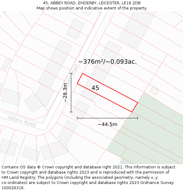 45, ABBEY ROAD, ENDERBY, LEICESTER, LE19 2DB: Plot and title map