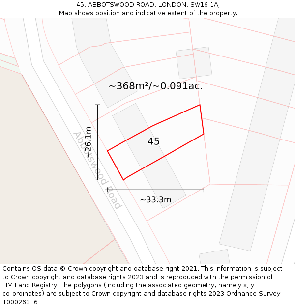 45, ABBOTSWOOD ROAD, LONDON, SW16 1AJ: Plot and title map