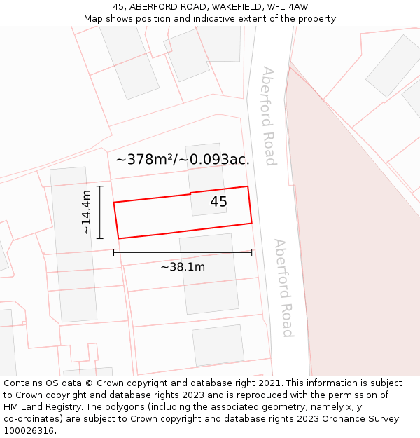 45, ABERFORD ROAD, WAKEFIELD, WF1 4AW: Plot and title map