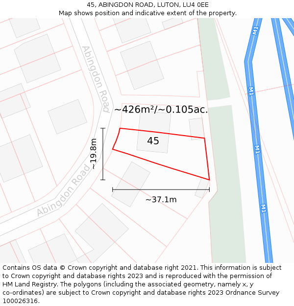 45, ABINGDON ROAD, LUTON, LU4 0EE: Plot and title map