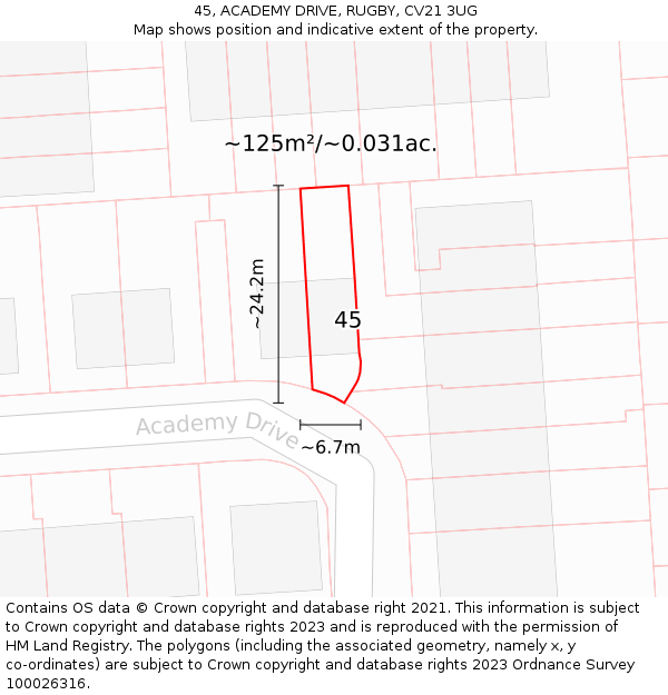 45, ACADEMY DRIVE, RUGBY, CV21 3UG: Plot and title map