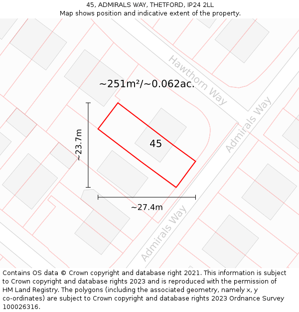 45, ADMIRALS WAY, THETFORD, IP24 2LL: Plot and title map