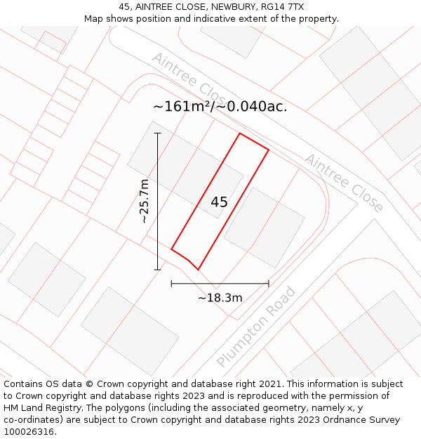 45, AINTREE CLOSE, NEWBURY, RG14 7TX: Plot and title map