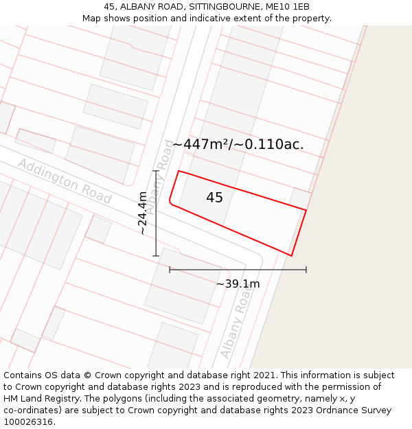 45, ALBANY ROAD, SITTINGBOURNE, ME10 1EB: Plot and title map
