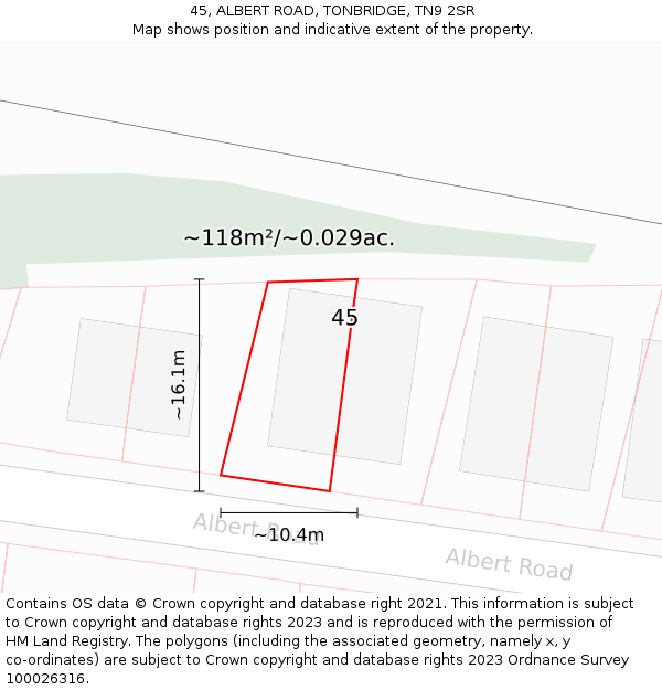 45, ALBERT ROAD, TONBRIDGE, TN9 2SR: Plot and title map