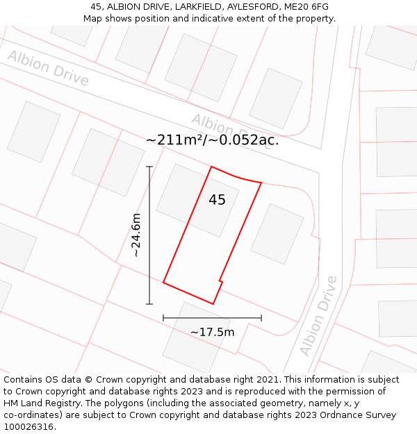45, ALBION DRIVE, LARKFIELD, AYLESFORD, ME20 6FG: Plot and title map