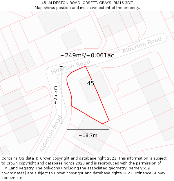 45, ALDERTON ROAD, ORSETT, GRAYS, RM16 3DZ: Plot and title map