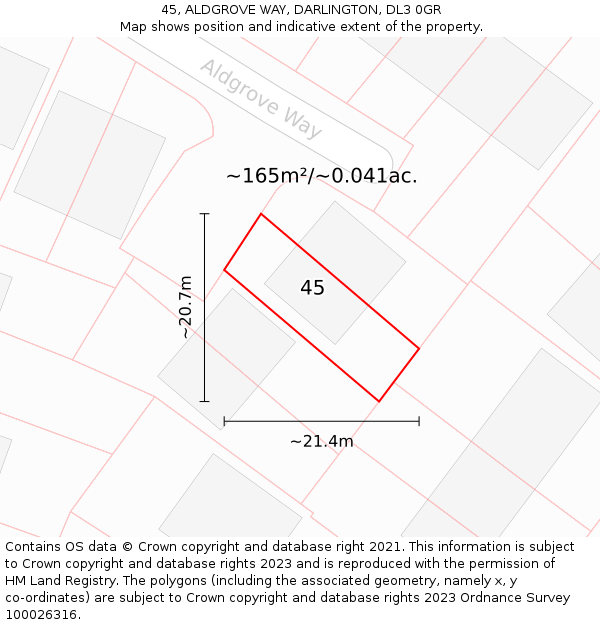 45, ALDGROVE WAY, DARLINGTON, DL3 0GR: Plot and title map