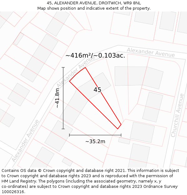 45, ALEXANDER AVENUE, DROITWICH, WR9 8NL: Plot and title map