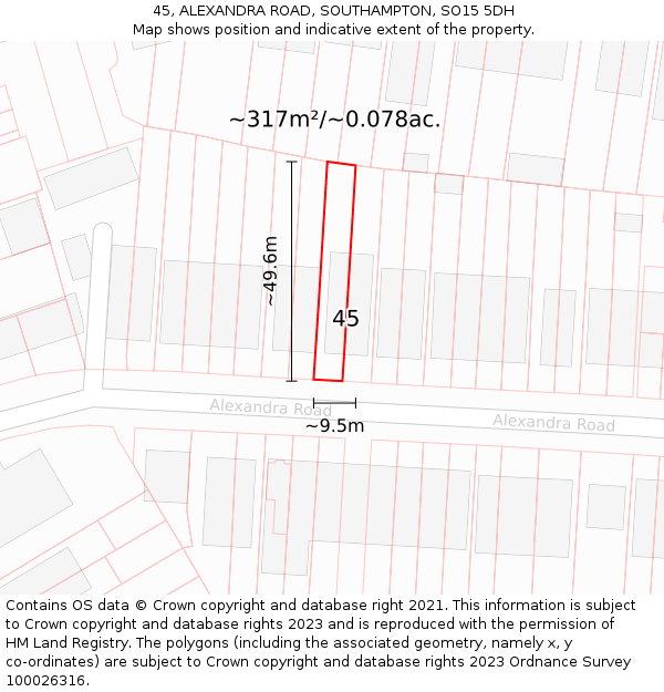 45, ALEXANDRA ROAD, SOUTHAMPTON, SO15 5DH: Plot and title map