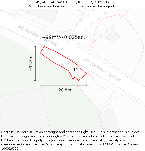 45, ALL HALLOWS STREET, RETFORD, DN22 7TP: Plot and title map