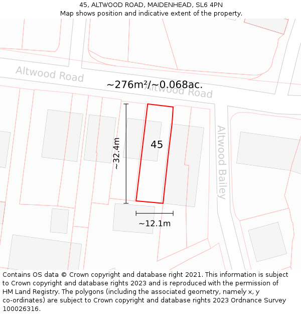 45, ALTWOOD ROAD, MAIDENHEAD, SL6 4PN: Plot and title map