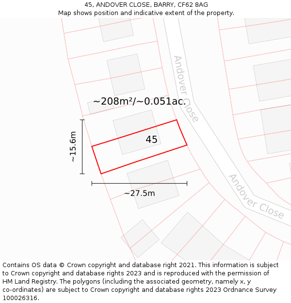 45, ANDOVER CLOSE, BARRY, CF62 8AG: Plot and title map