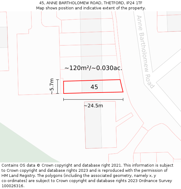 45, ANNE BARTHOLOMEW ROAD, THETFORD, IP24 1TF: Plot and title map