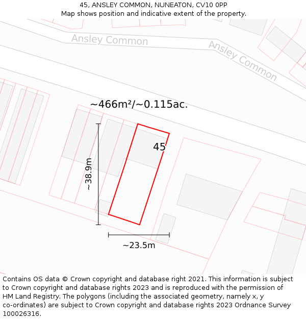 45, ANSLEY COMMON, NUNEATON, CV10 0PP: Plot and title map