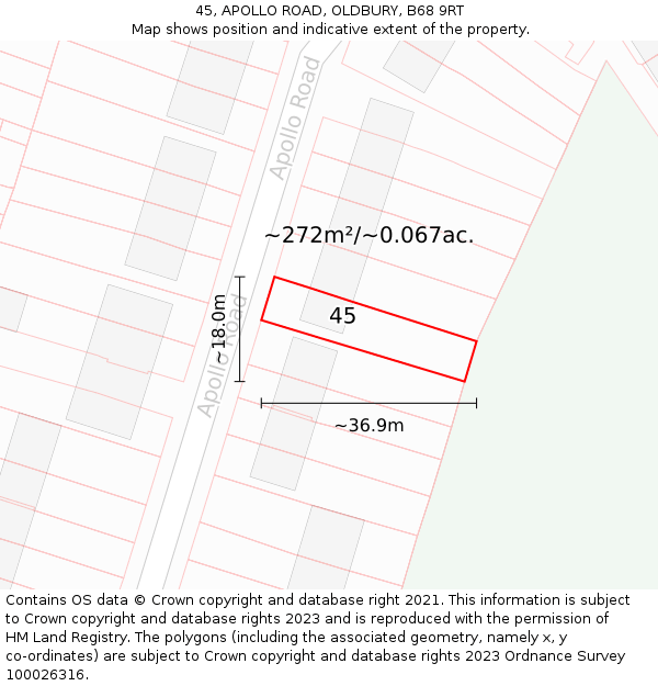 45, APOLLO ROAD, OLDBURY, B68 9RT: Plot and title map