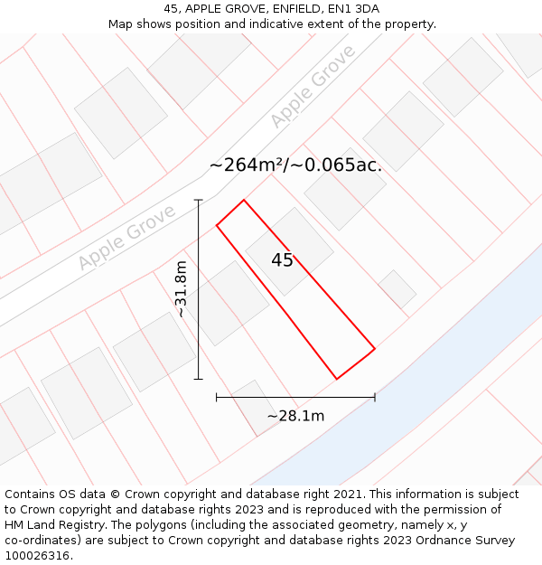45, APPLE GROVE, ENFIELD, EN1 3DA: Plot and title map