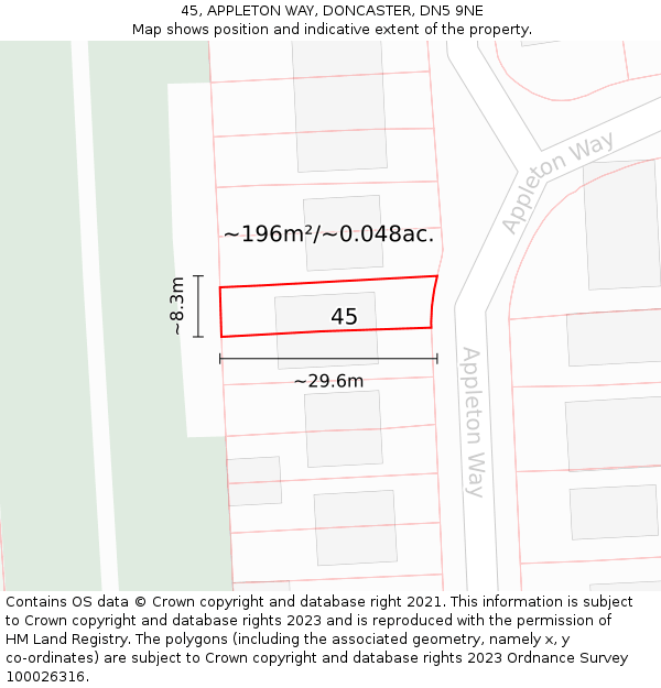 45, APPLETON WAY, DONCASTER, DN5 9NE: Plot and title map
