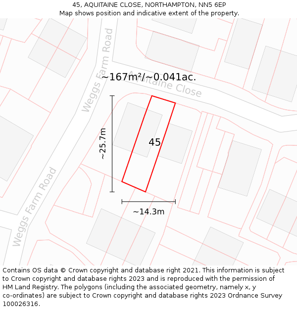 45, AQUITAINE CLOSE, NORTHAMPTON, NN5 6EP: Plot and title map