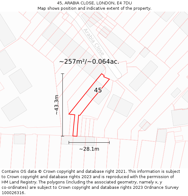 45, ARABIA CLOSE, LONDON, E4 7DU: Plot and title map