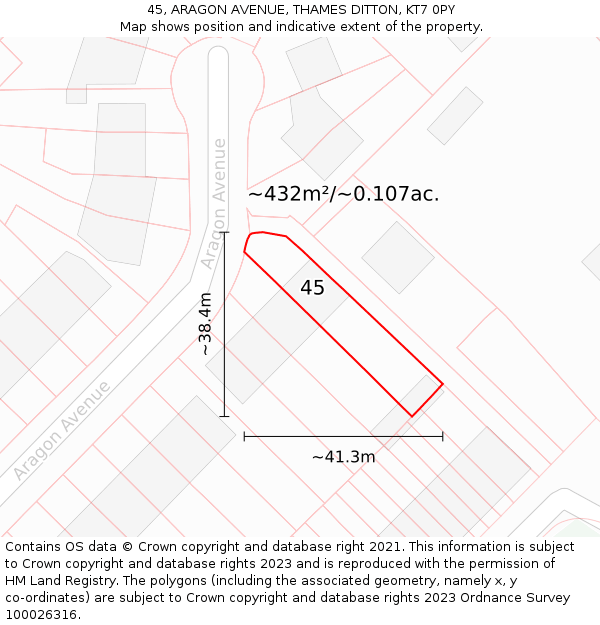 45, ARAGON AVENUE, THAMES DITTON, KT7 0PY: Plot and title map