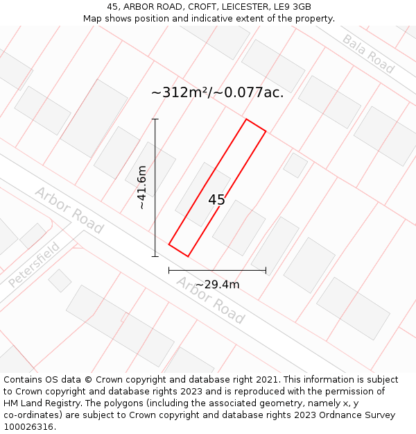 45, ARBOR ROAD, CROFT, LEICESTER, LE9 3GB: Plot and title map