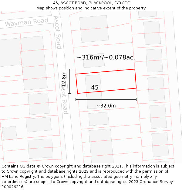 45, ASCOT ROAD, BLACKPOOL, FY3 8DF: Plot and title map