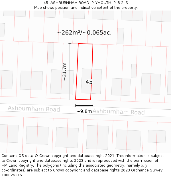 45, ASHBURNHAM ROAD, PLYMOUTH, PL5 2LS: Plot and title map