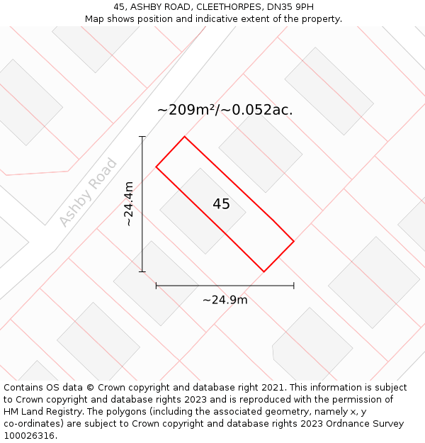 45, ASHBY ROAD, CLEETHORPES, DN35 9PH: Plot and title map