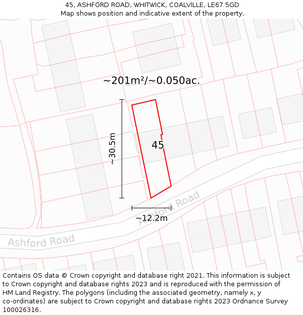 45, ASHFORD ROAD, WHITWICK, COALVILLE, LE67 5GD: Plot and title map
