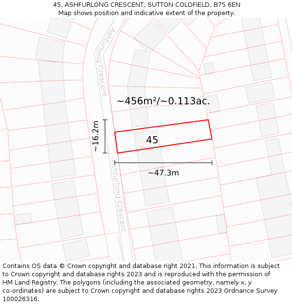 45, ASHFURLONG CRESCENT, SUTTON COLDFIELD, B75 6EN: Plot and title map