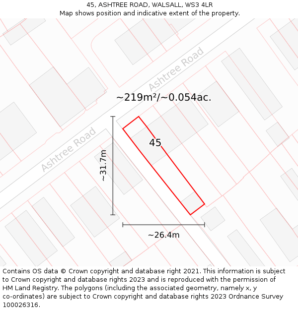 45, ASHTREE ROAD, WALSALL, WS3 4LR: Plot and title map