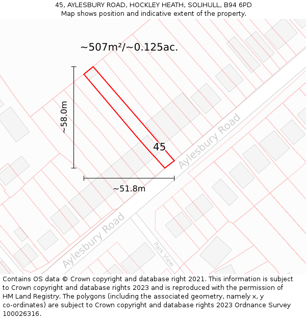 45, AYLESBURY ROAD, HOCKLEY HEATH, SOLIHULL, B94 6PD: Plot and title map