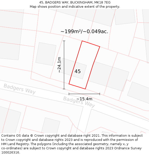 45, BADGERS WAY, BUCKINGHAM, MK18 7EG: Plot and title map