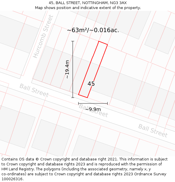45, BALL STREET, NOTTINGHAM, NG3 3AX: Plot and title map