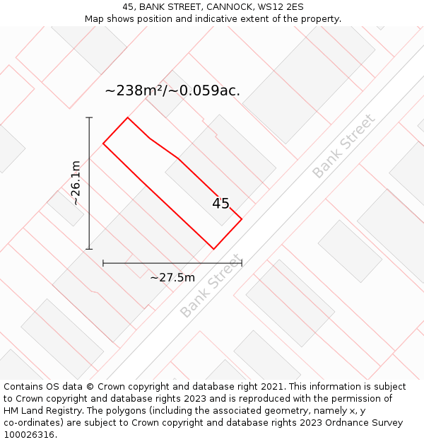 45, BANK STREET, CANNOCK, WS12 2ES: Plot and title map