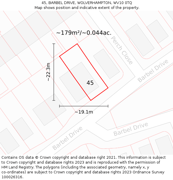 45, BARBEL DRIVE, WOLVERHAMPTON, WV10 0TQ: Plot and title map