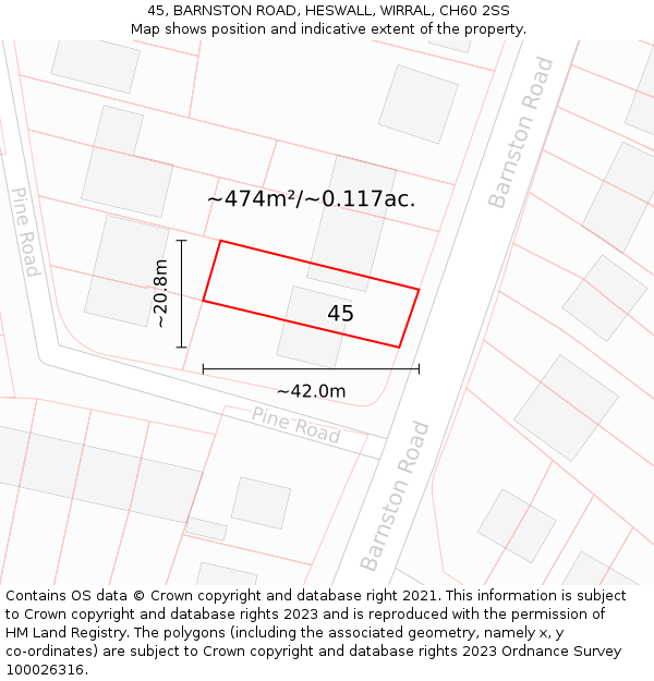 45, BARNSTON ROAD, HESWALL, WIRRAL, CH60 2SS: Plot and title map