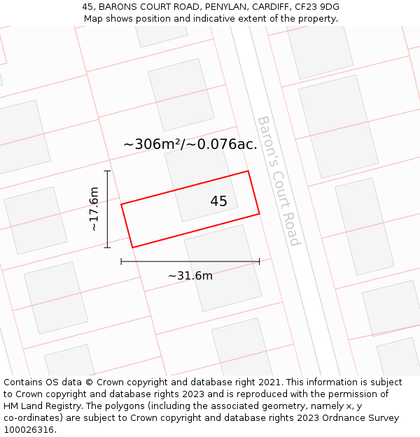 45, BARONS COURT ROAD, PENYLAN, CARDIFF, CF23 9DG: Plot and title map