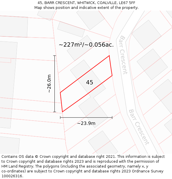 45, BARR CRESCENT, WHITWICK, COALVILLE, LE67 5FF: Plot and title map