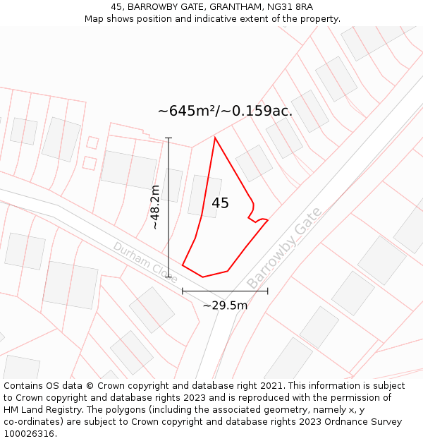 45, BARROWBY GATE, GRANTHAM, NG31 8RA: Plot and title map
